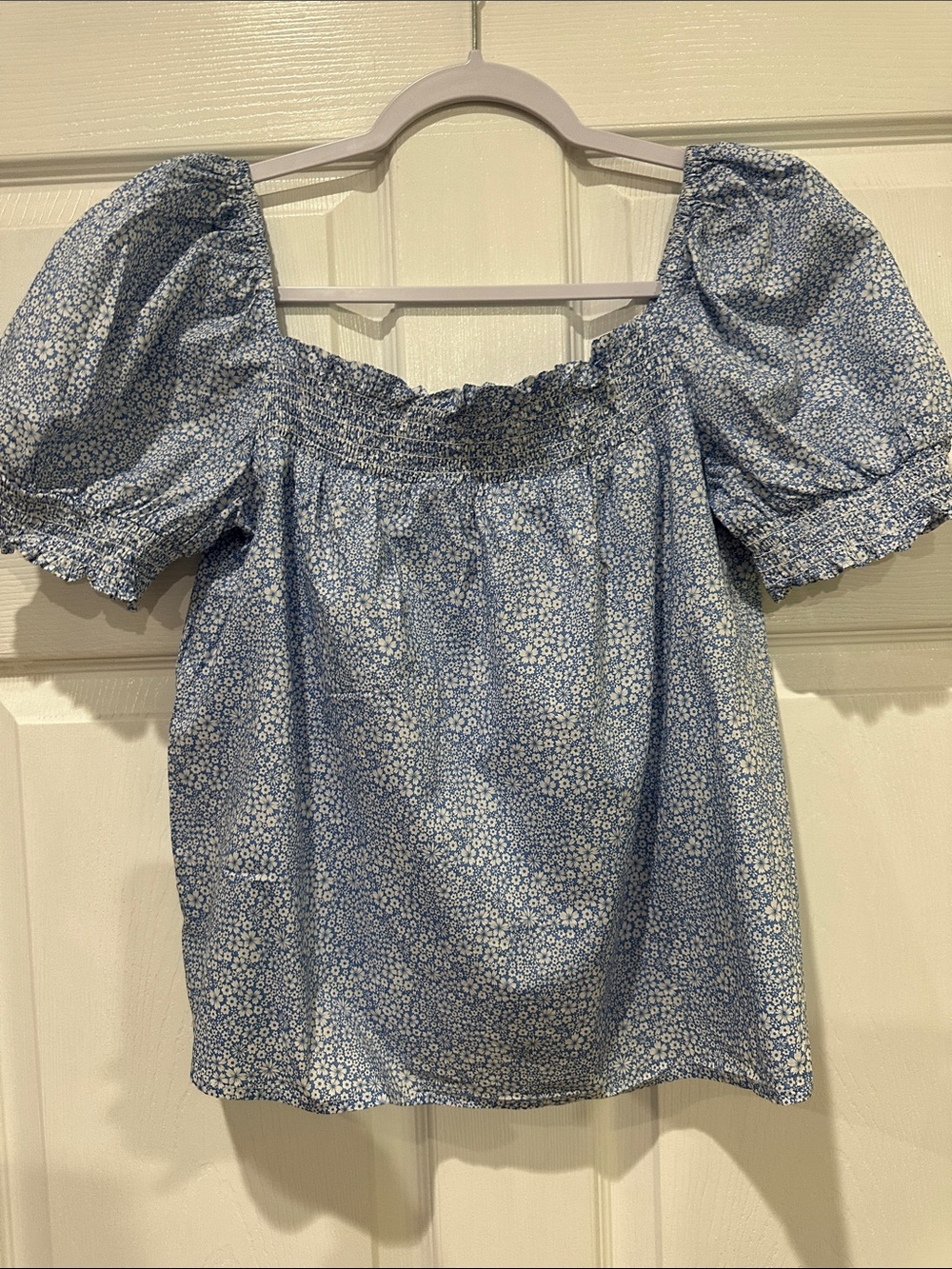 J. Crew Light Blue Floral Puff Sleeve Blouse